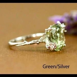 Kunzite (lab created) Green Silver Ring New